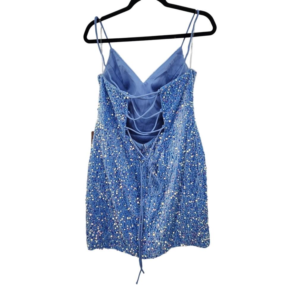 New NWT Stacees Short Sequin Blue Velvet Mini Dress Size‎ 16 In Lavender - Picture 3 of 10